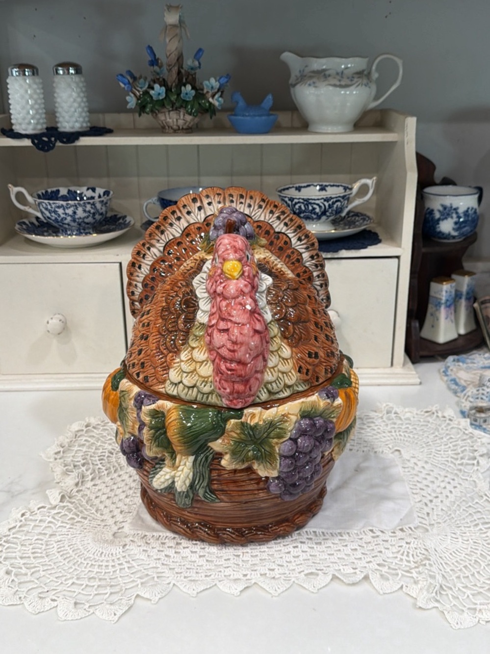 Hand-Painted Ceramic Turkey Tureen in Multi-Color